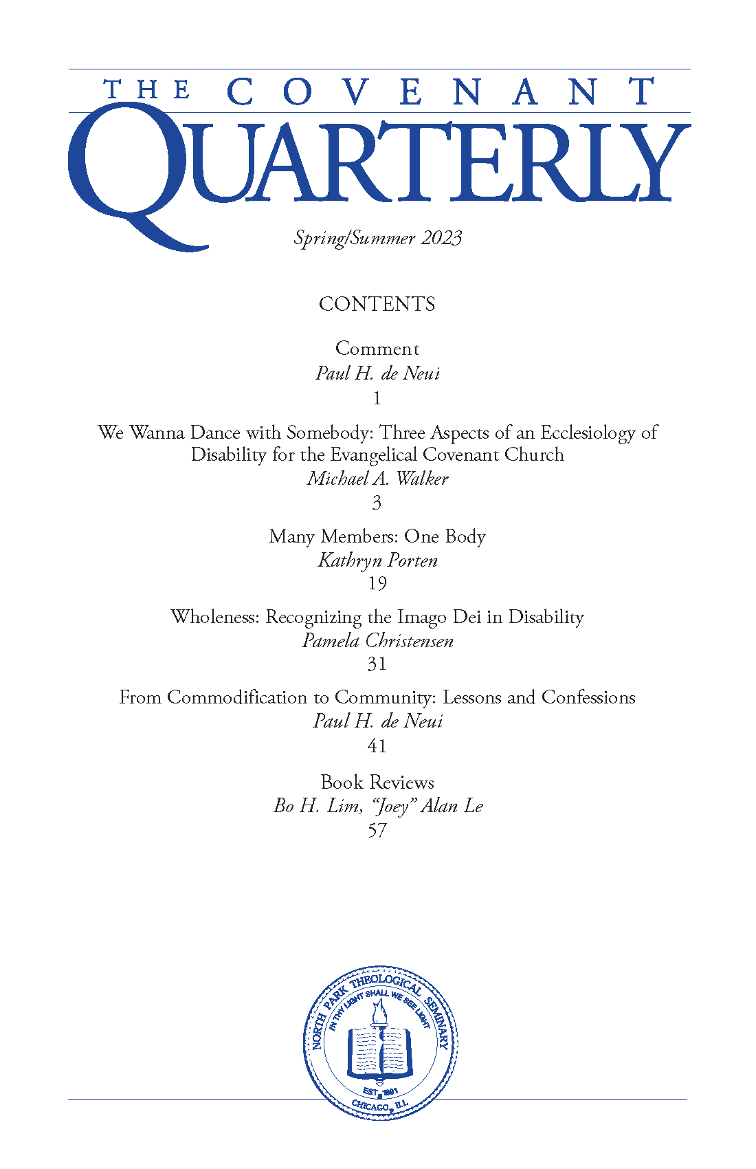 The Covenant Quarterly, Spring/Summer 2023 cover