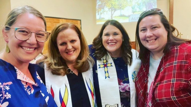 From left: Cath Kaminski Gebers, Stephanie Nelson, Mary Peterson, and Tamara Hutsell at Stephanie Nelson’s ordination ceremony.